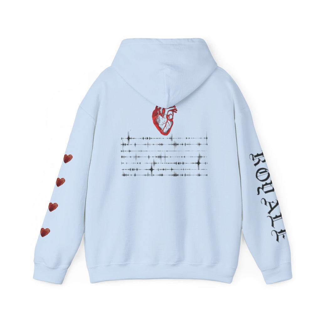 Heartbeat Graphic Hoodie — Anatomical Heart, Morse Wave Design, 'ROGUE' Sleeve & Heart Accents