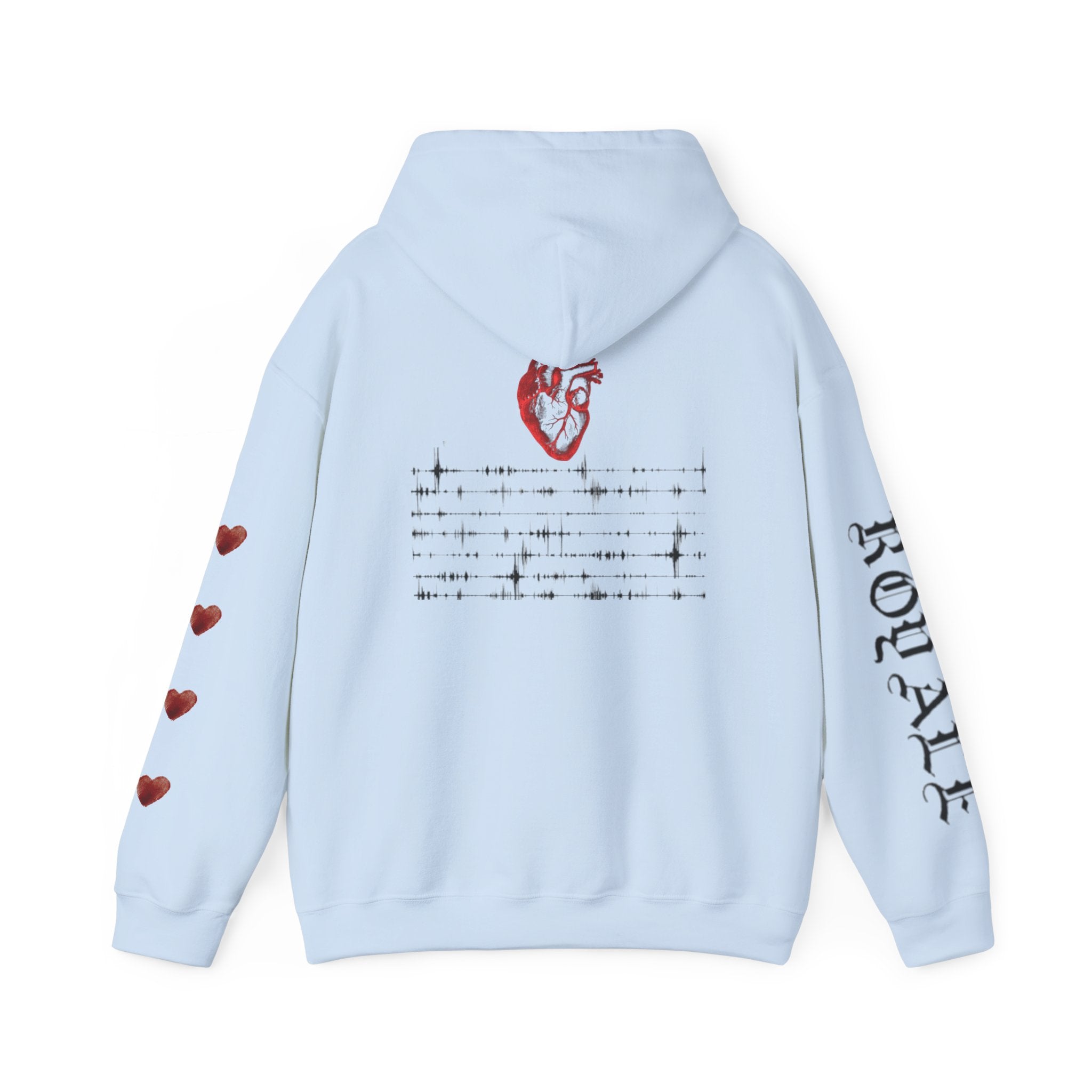 Heartbeat Graphic Hoodie — Anatomical Heart, Morse Wave Design, 'ROGUE' Sleeve & Heart Accents