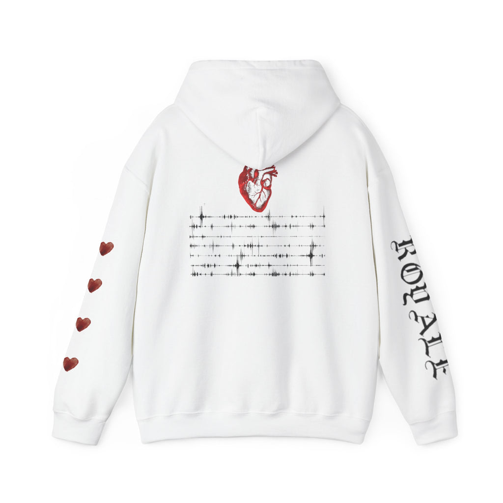 Heartbeat Graphic Hoodie — Anatomical Heart, Morse Wave Design, 'ROGUE' Sleeve & Heart Accents
