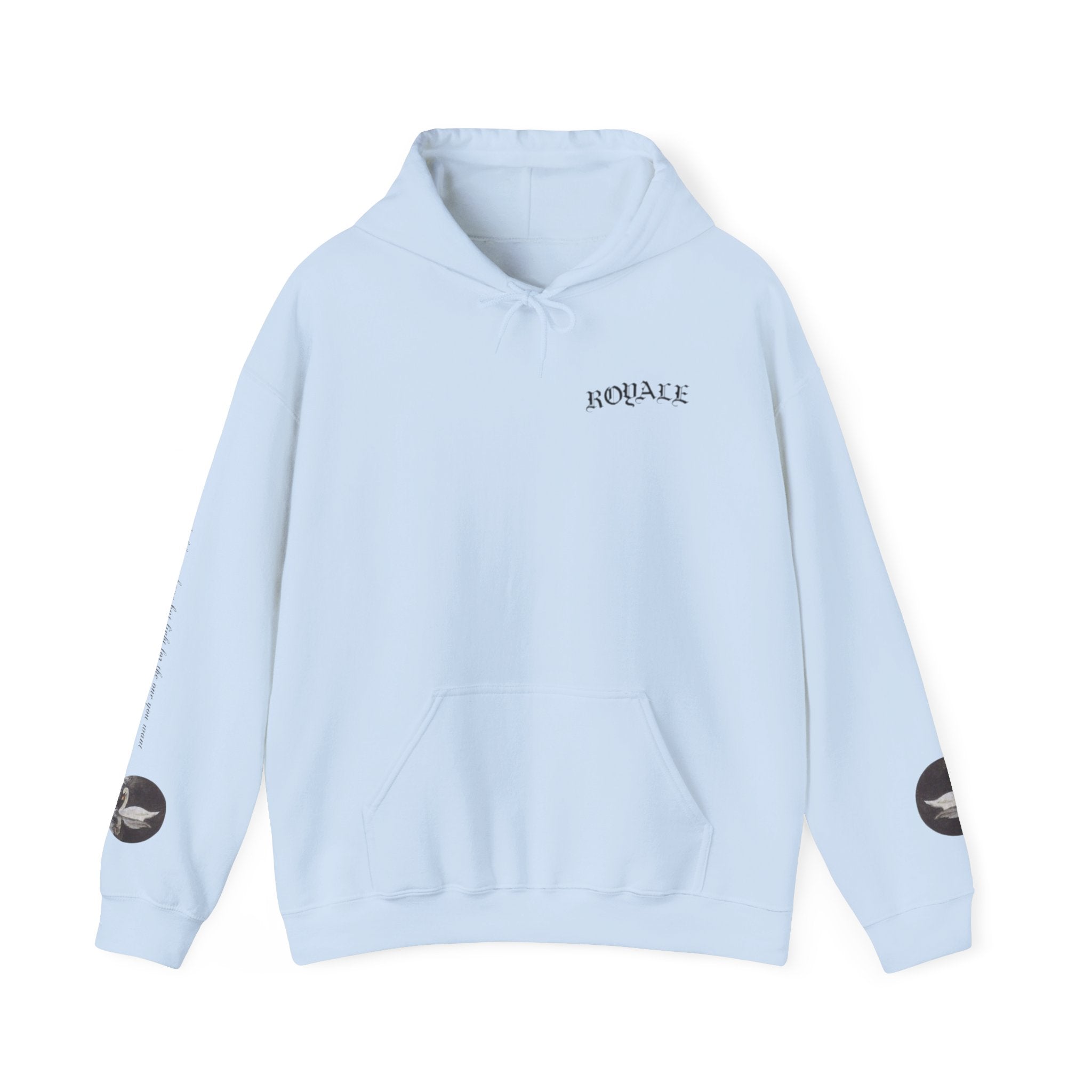 Hoodie — Black & White Swan Script Graphic Back Print