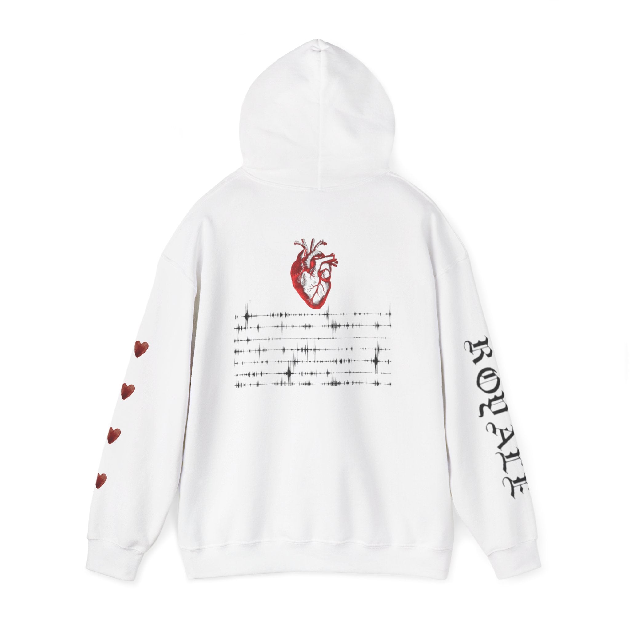 Heartbeat Graphic Hoodie — Anatomical Heart, Morse Wave Design, 'ROGUE' Sleeve & Heart Accents