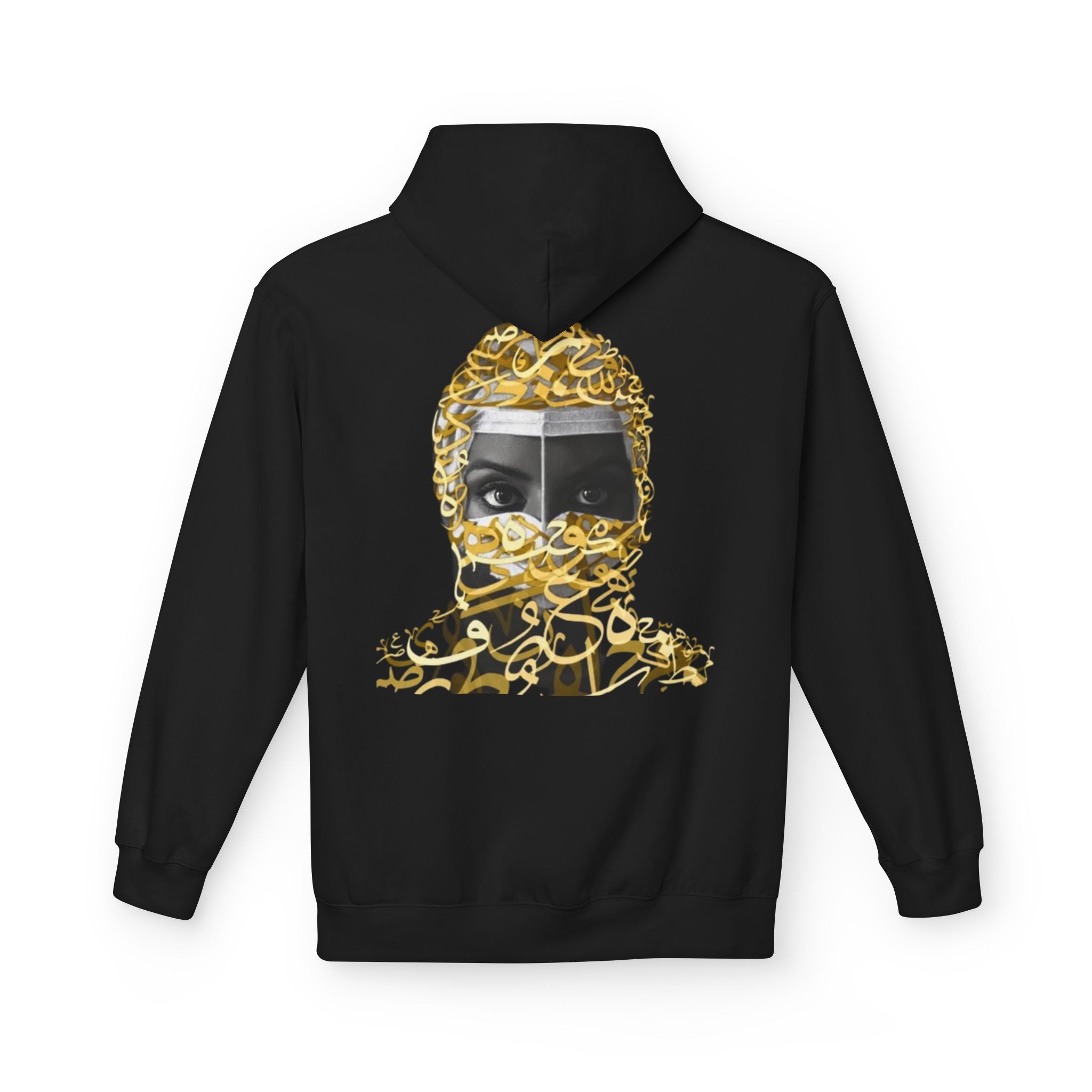 Hoodie — Gold Arabic Calligraphy Face Art Pullover