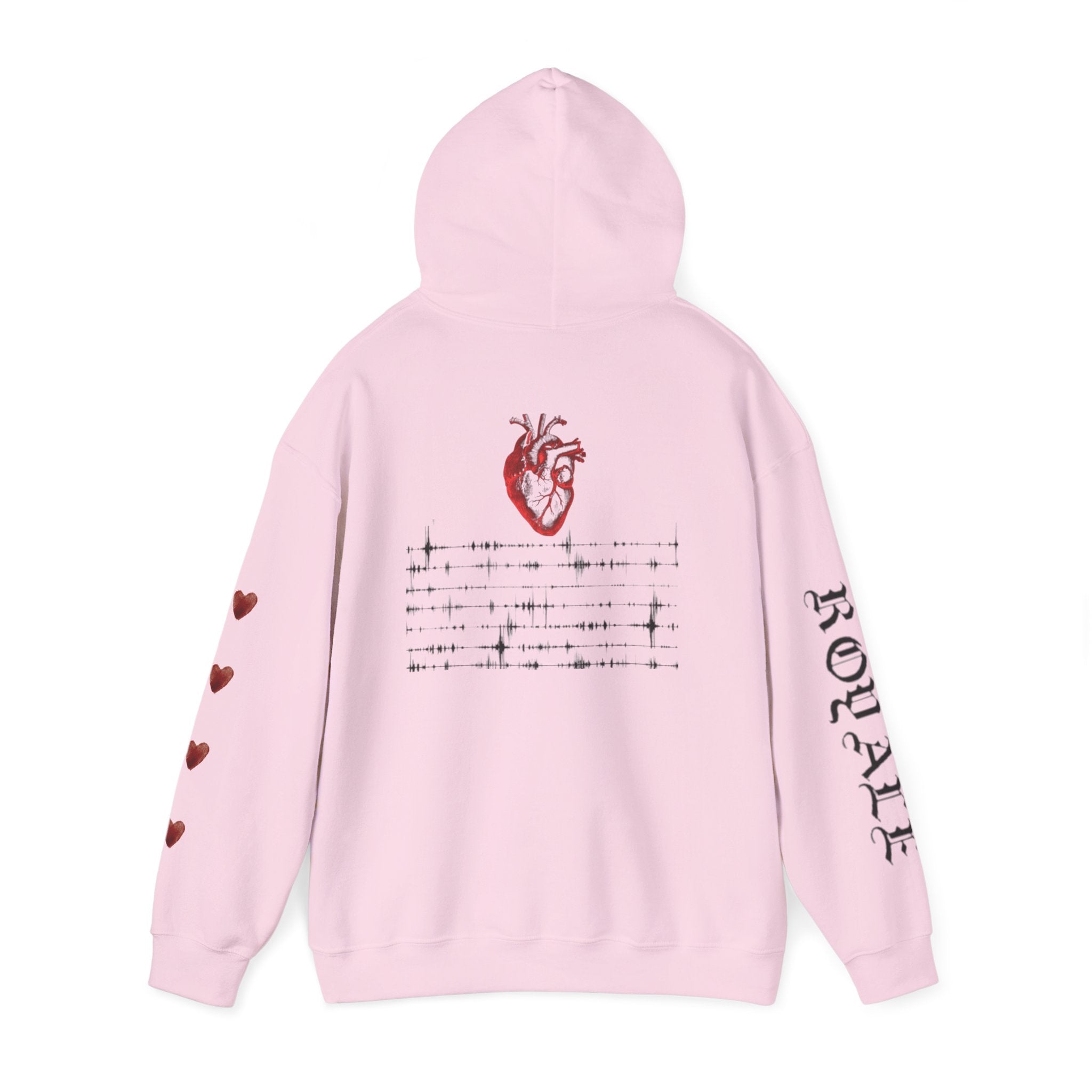 Heartbeat Graphic Hoodie — Anatomical Heart, Morse Wave Design, 'ROGUE' Sleeve & Heart Accents