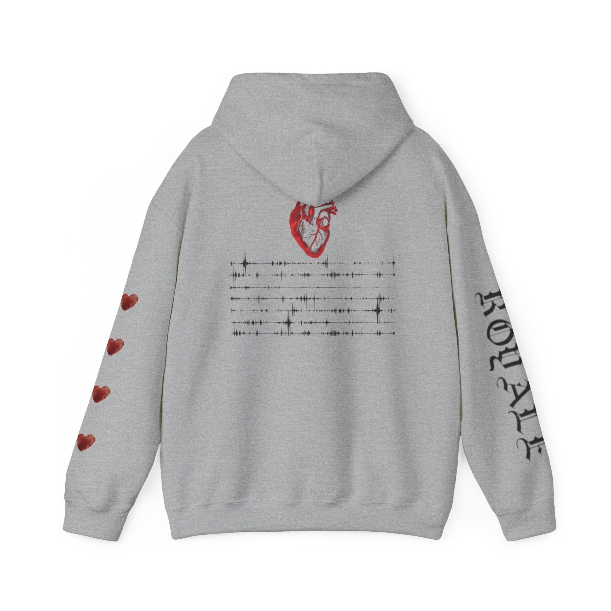 Heartbeat Graphic Hoodie — Anatomical Heart, Morse Wave Design, 'ROGUE' Sleeve & Heart Accents
