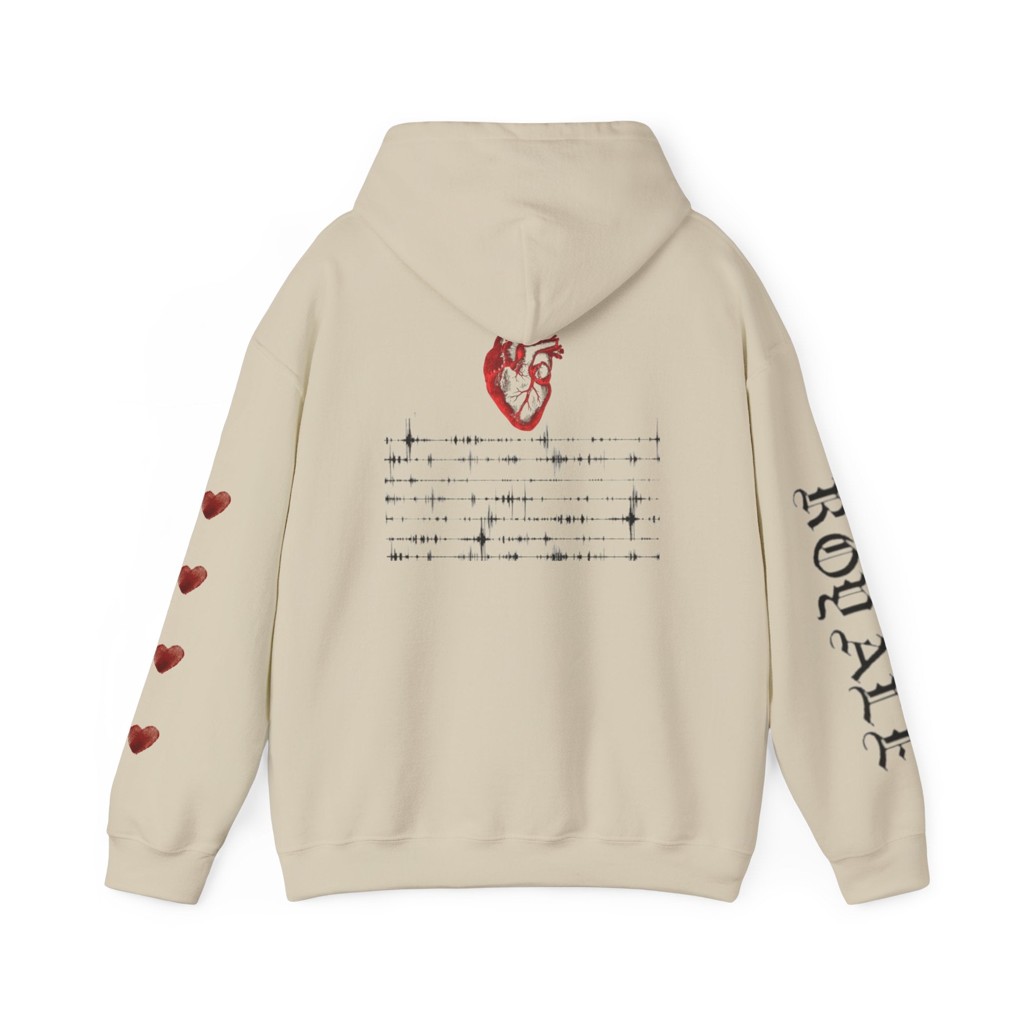 Heartbeat Graphic Hoodie — Anatomical Heart, Morse Wave Design, 'ROGUE' Sleeve & Heart Accents