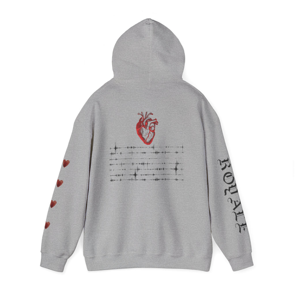 Heartbeat Graphic Hoodie — Anatomical Heart, Morse Wave Design, 'ROGUE' Sleeve & Heart Accents