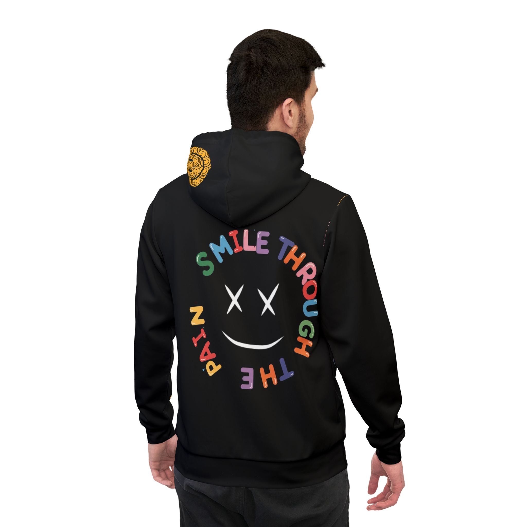 Smile Through the Pain Athletic Hoodie — Colorful Smiley Face All-Over Print