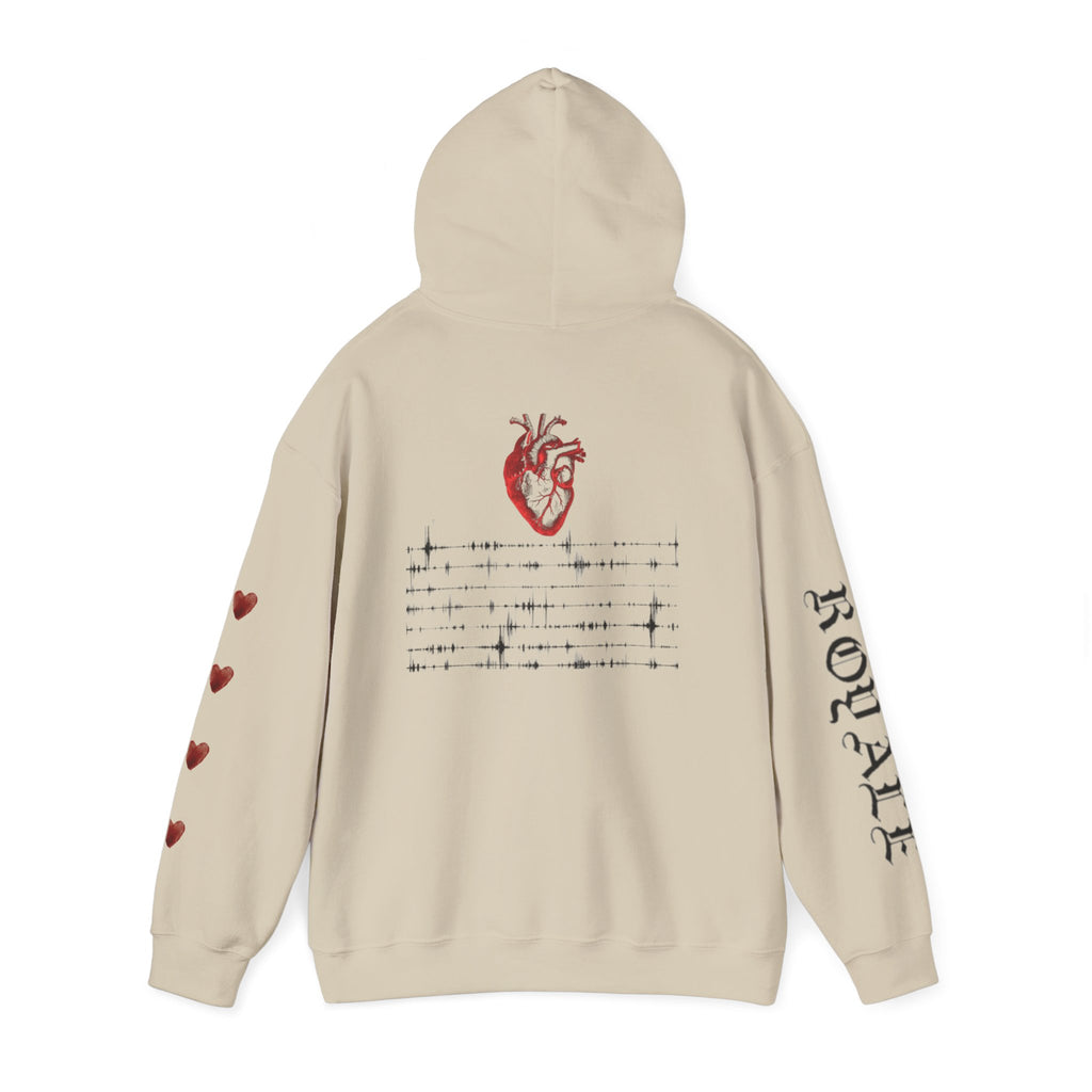 Heartbeat Graphic Hoodie — Anatomical Heart, Morse Wave Design, 'ROGUE' Sleeve & Heart Accents