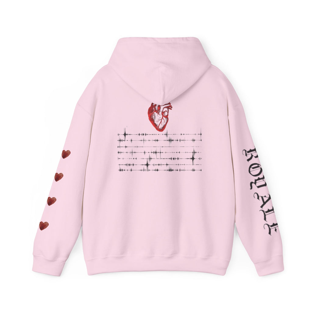 Heartbeat Graphic Hoodie — Anatomical Heart, Morse Wave Design, 'ROGUE' Sleeve & Heart Accents
