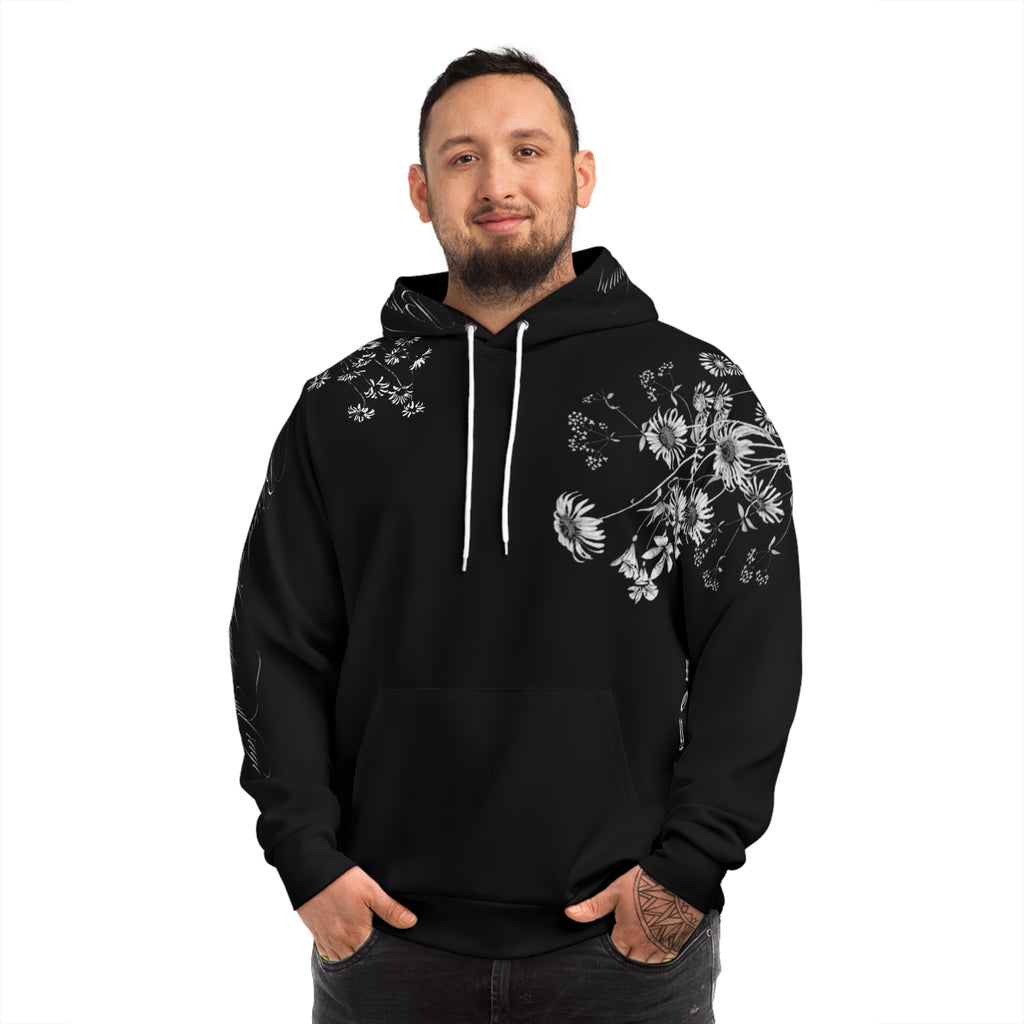 Floral Script Hoodie — 'Forever Blessed' Black AOP Fashion Hoodie