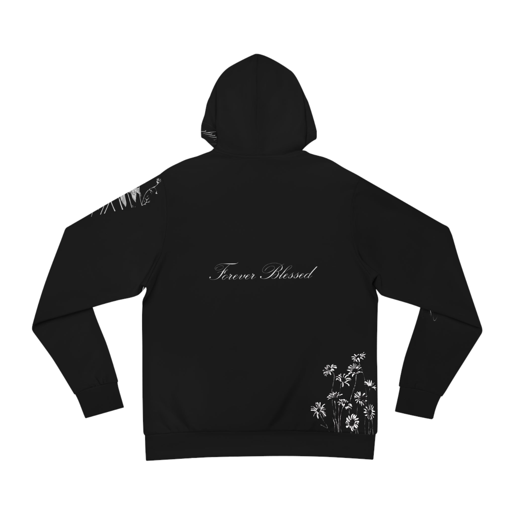 Floral Script Hoodie — 'Forever Blessed' Black AOP Fashion Hoodie