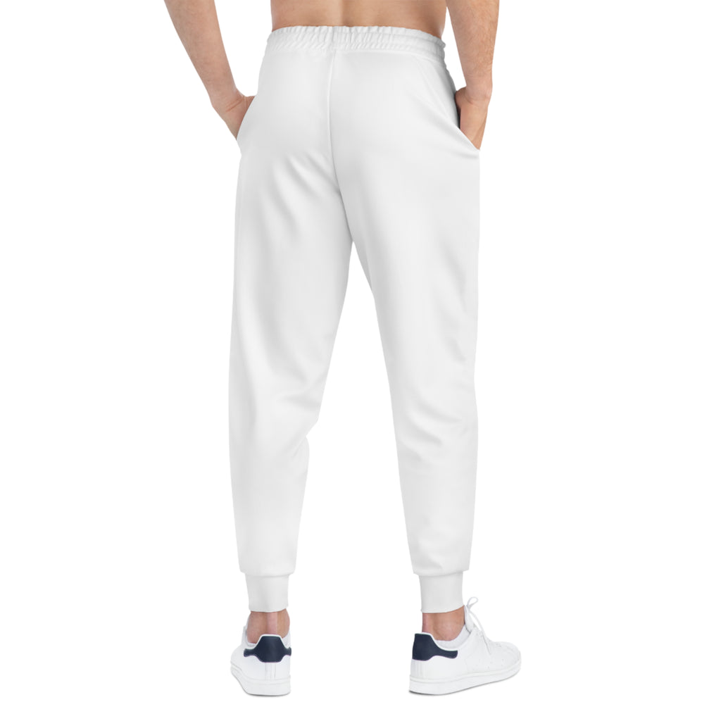 White Athletic Joggers with Subtle Script Side Stripe – Minimalist Streetwear