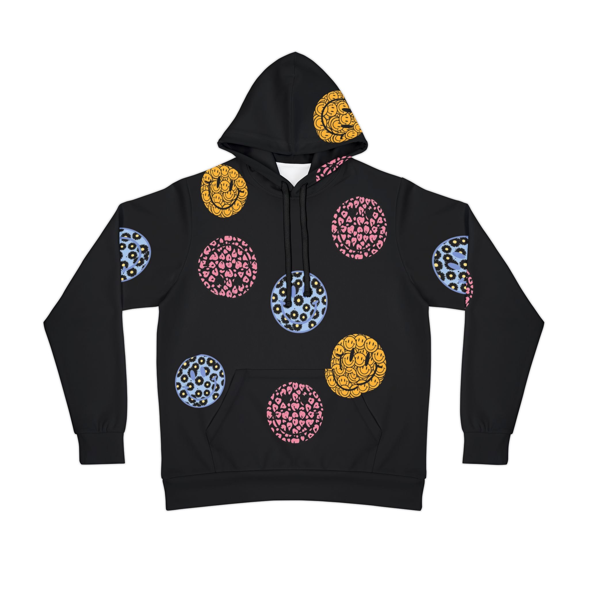 Smile Through the Pain Athletic Hoodie — Colorful Smiley Face All-Over Print