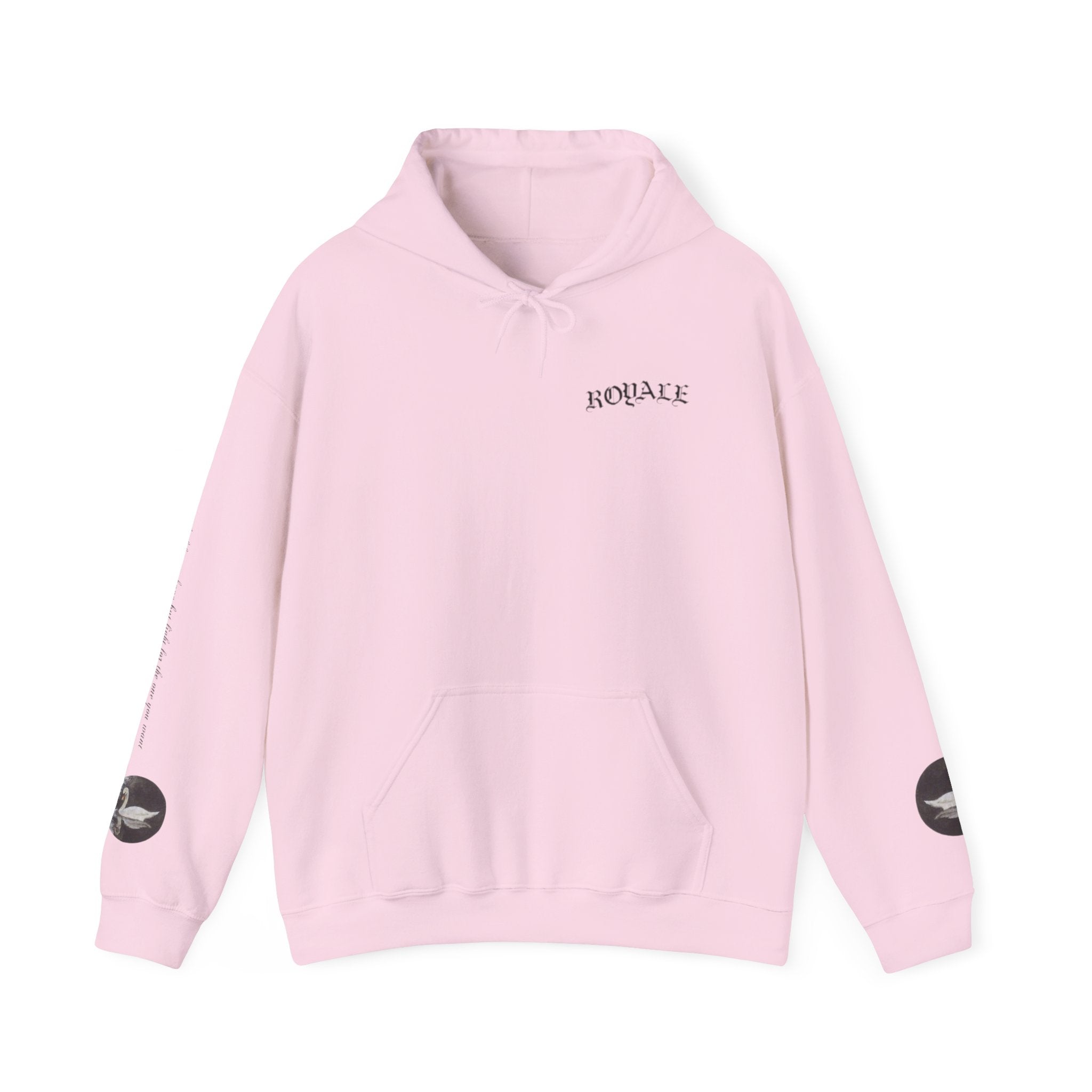 Hoodie — Black & White Swan Script Graphic Back Print