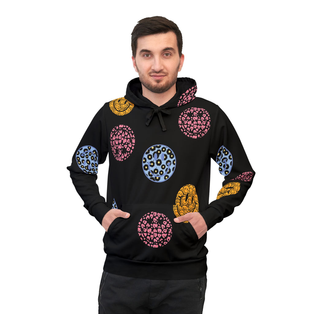 Smile Through the Pain Athletic Hoodie — Colorful Smiley Face All-Over Print