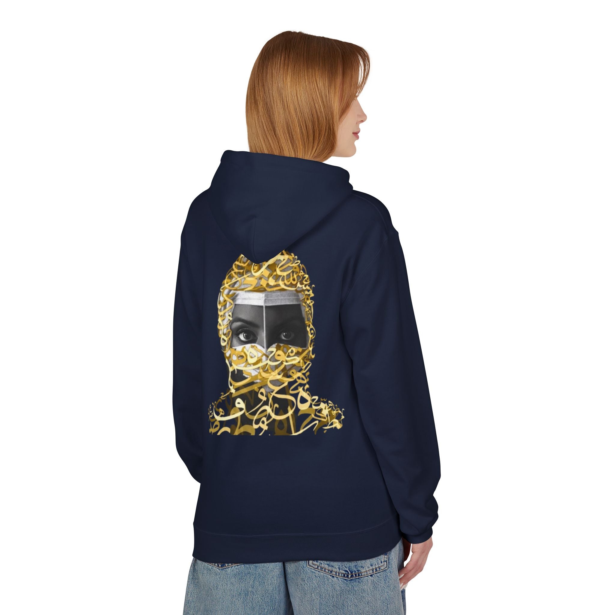 Hoodie — Gold Arabic Calligraphy Face Art Pullover