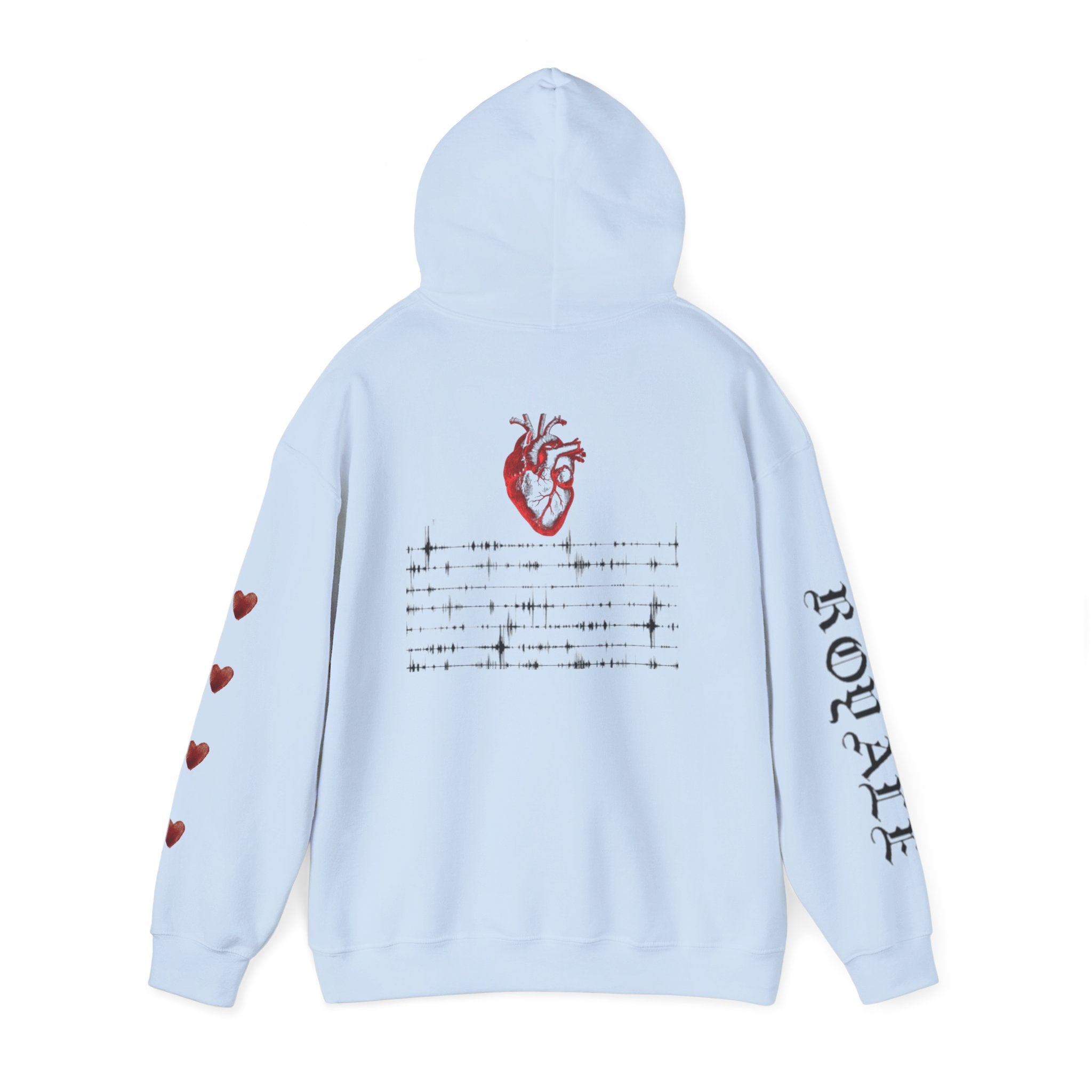 Heartbeat Graphic Hoodie — Anatomical Heart, Morse Wave Design, 'ROGUE' Sleeve & Heart Accents